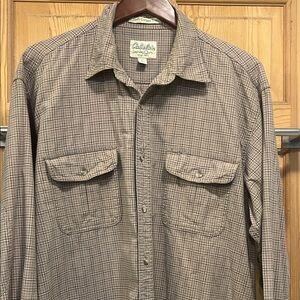 Cabela's Men's Tan Checkered Button Down Soft Canvas Trail Shirt Sz L